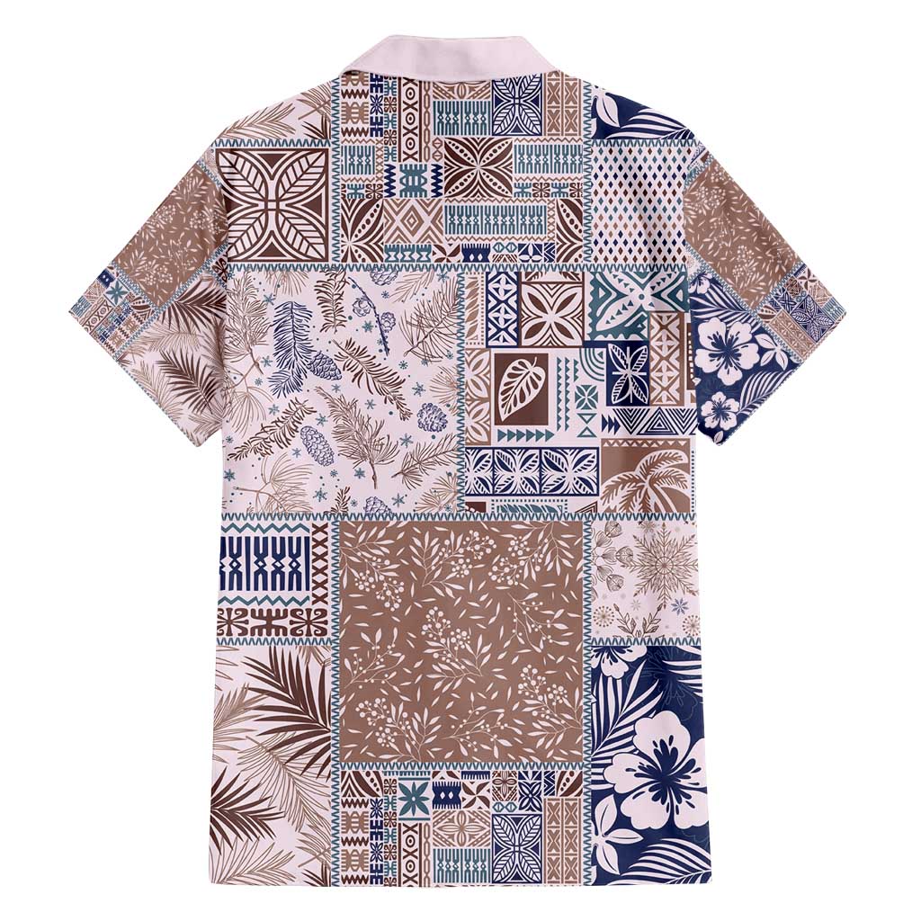 Aloha Hawaii Pastel Christmas Patchwork Family Matching Long Sleeve Bodycon Dress and Hawaiian Shirt Rustic Style - Polynesian Pride