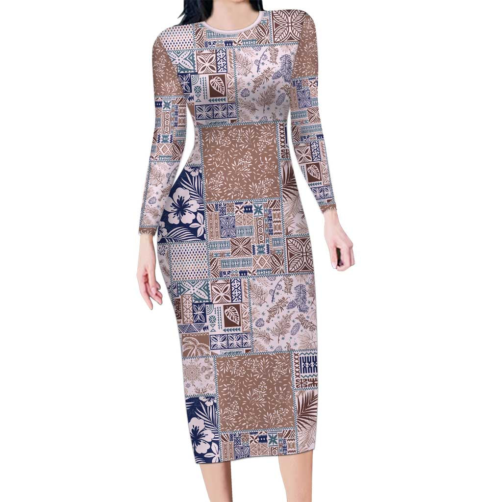 Aloha Hawaii Pastel Christmas Patchwork Family Matching Long Sleeve Bodycon Dress and Hawaiian Shirt Rustic Style - Polynesian Pride