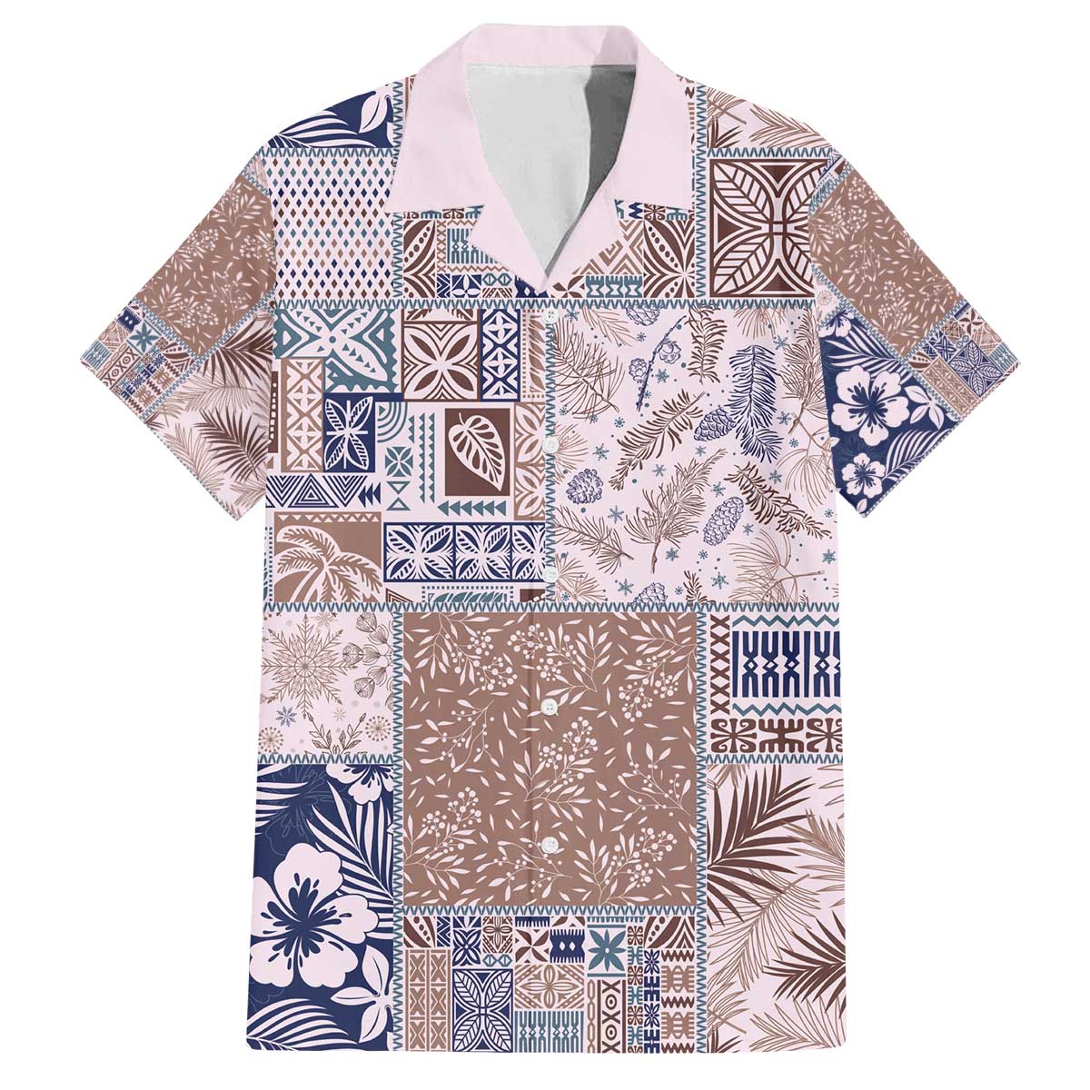 Aloha Hawaii Pastel Christmas Patchwork Family Matching Off The Shoulder Long Sleeve Dress and Hawaiian Shirt Rustic Style - Polynesian Pride