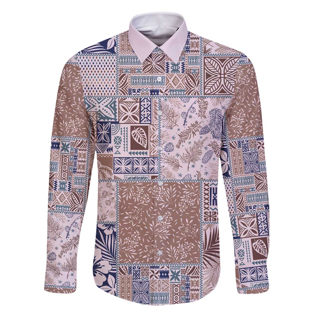 Aloha Hawaii Pastel Christmas Patchwork Family Matching Off The Shoulder Long Sleeve Dress and Hawaiian Shirt Rustic Style - Polynesian Pride