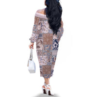 Aloha Hawaii Pastel Christmas Patchwork Family Matching Off The Shoulder Long Sleeve Dress and Hawaiian Shirt Rustic Style - Polynesian Pride
