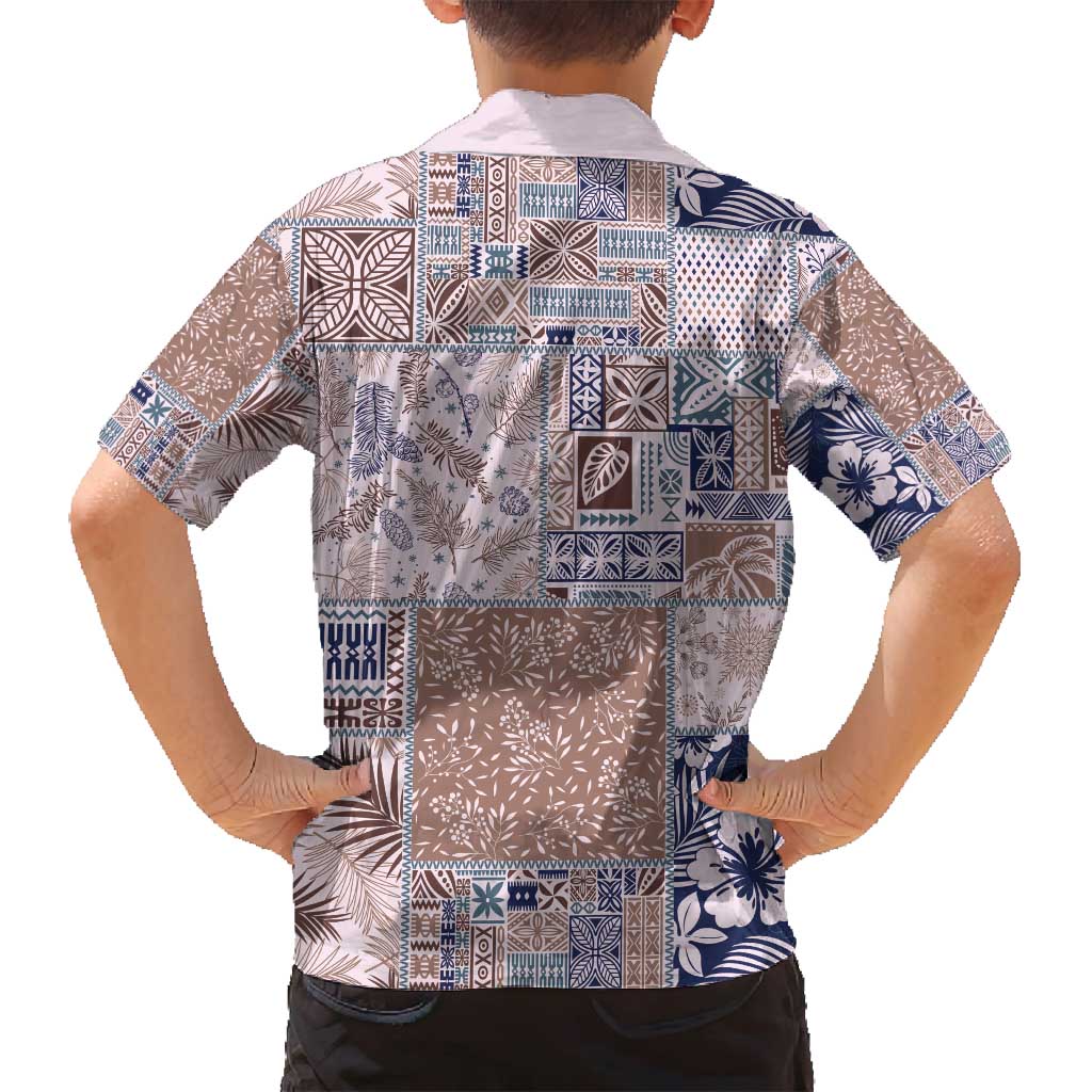 Aloha Hawaii Pastel Christmas Patchwork Family Matching Off Shoulder Short Dress and Hawaiian Shirt Rustic Style - Polynesian Pride