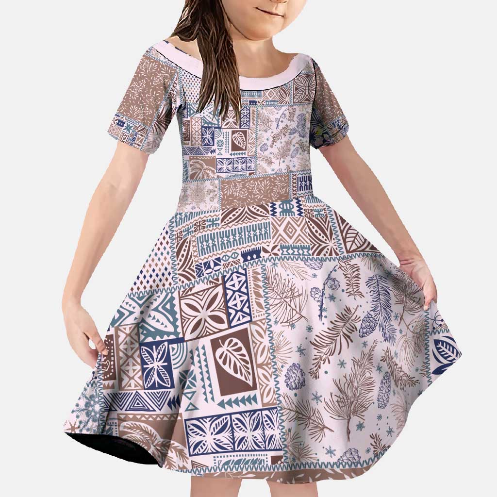 Aloha Hawaii Pastel Christmas Patchwork Family Matching Short Sleeve Bodycon Dress and Hawaiian Shirt Rustic Style - Polynesian Pride