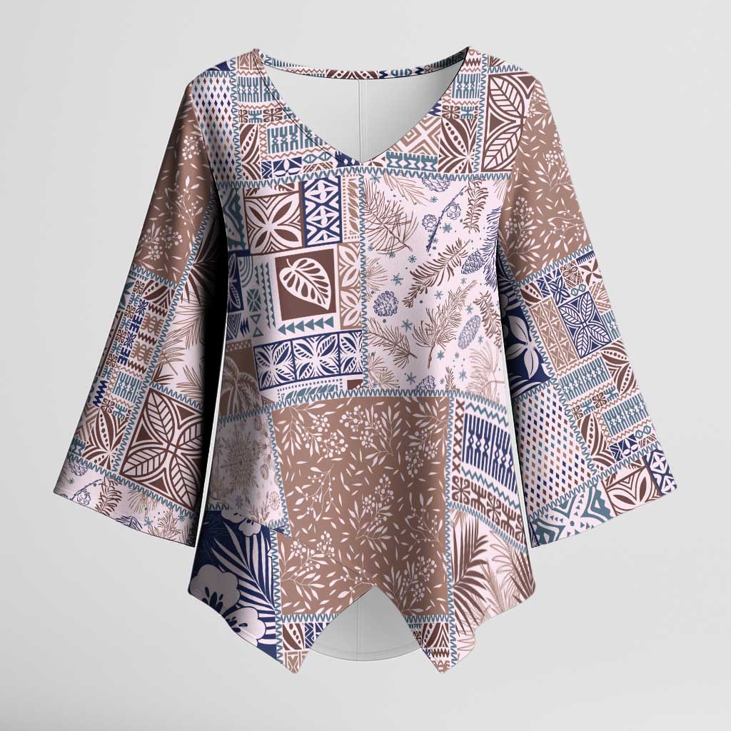Aloha Hawaii Pastel Christmas Patchwork Kimono Sleeve Blouse Rustic Style - Polynesian Pride