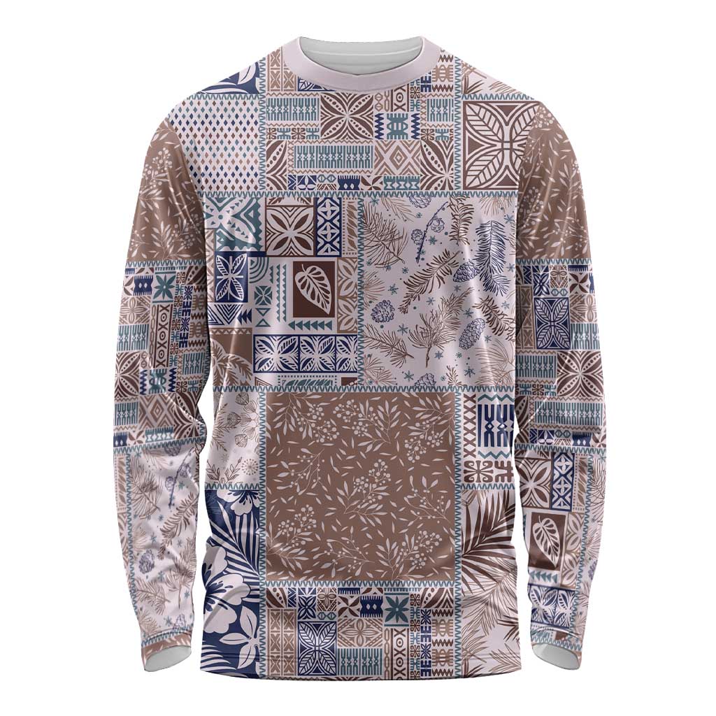 Aloha Hawaii Pastel Christmas Patchwork Long Sleeve Shirt Rustic Style LT7 Unisex Beige - Polynesian Pride