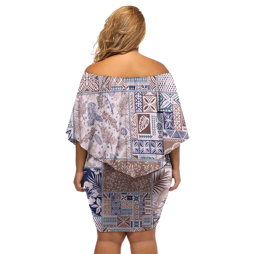 Aloha Hawaii Pastel Christmas Patchwork Off Shoulder Short Dress Rustic Style - Polynesian Pride