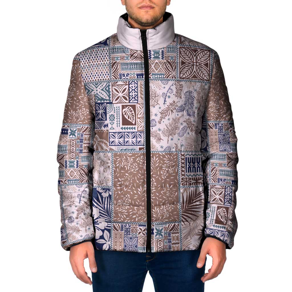 Aloha Hawaii Pastel Christmas Patchwork Padded Jacket Rustic Style LT7 Men Beige - Polynesian Pride