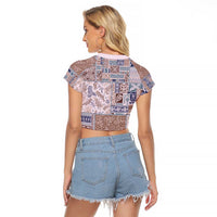 Aloha Hawaii Pastel Christmas Patchwork Raglan Cropped T Shirt Rustic Style - Polynesian Pride