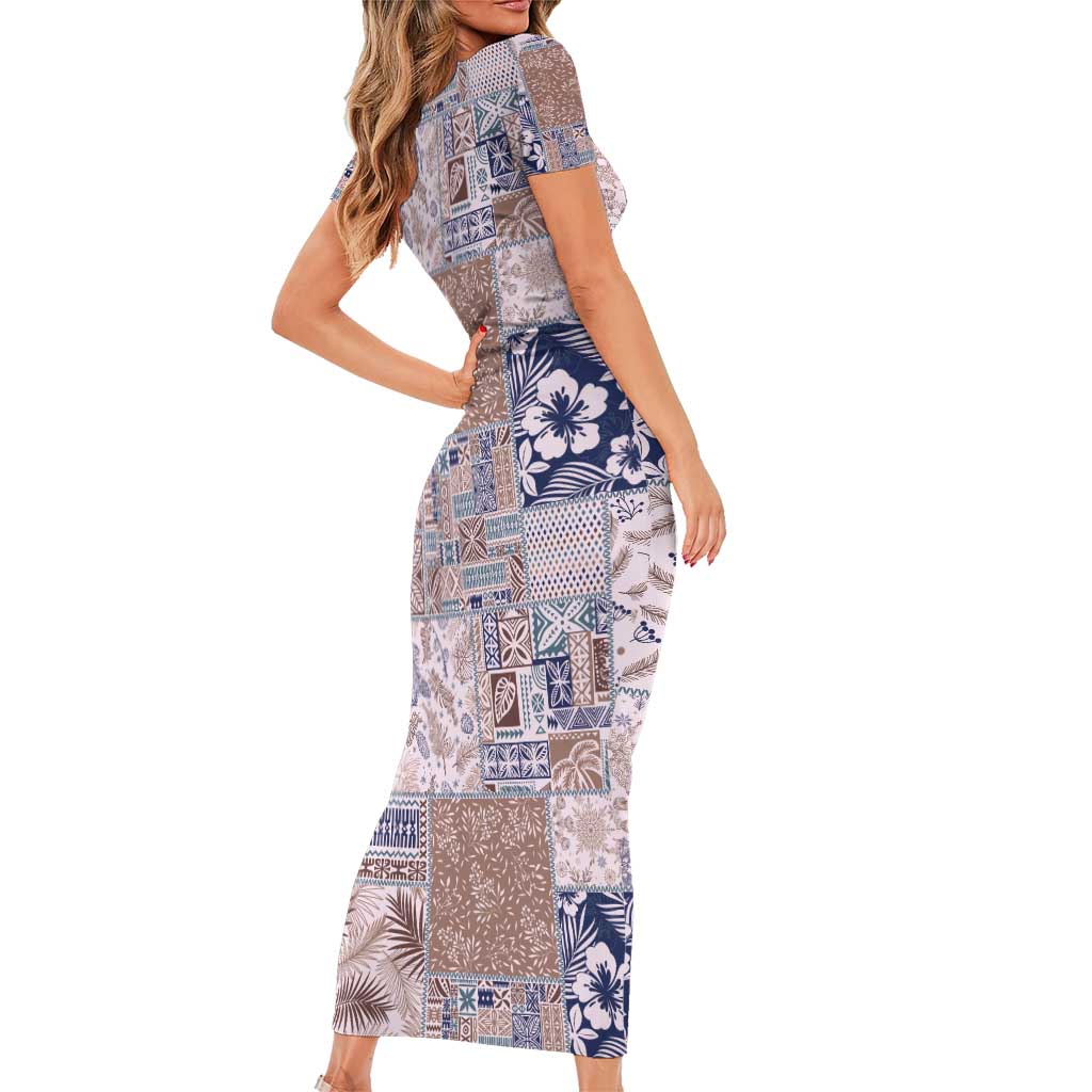 Aloha Hawaii Pastel Christmas Patchwork Short Sleeve Bodycon Dress Rustic Style - Polynesian Pride