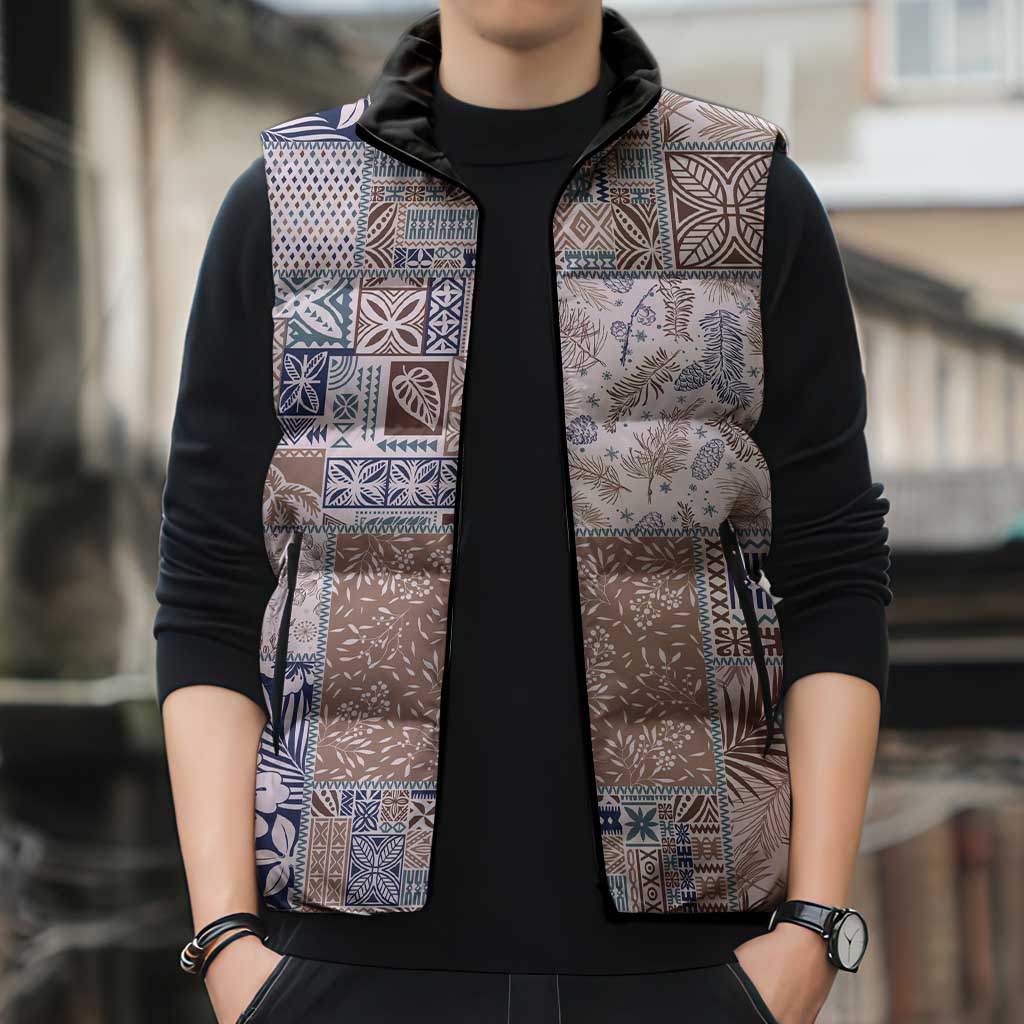 Aloha Hawaii Pastel Christmas Patchwork Sleeveless Puffer Jacket Rustic Style - Polynesian Pride