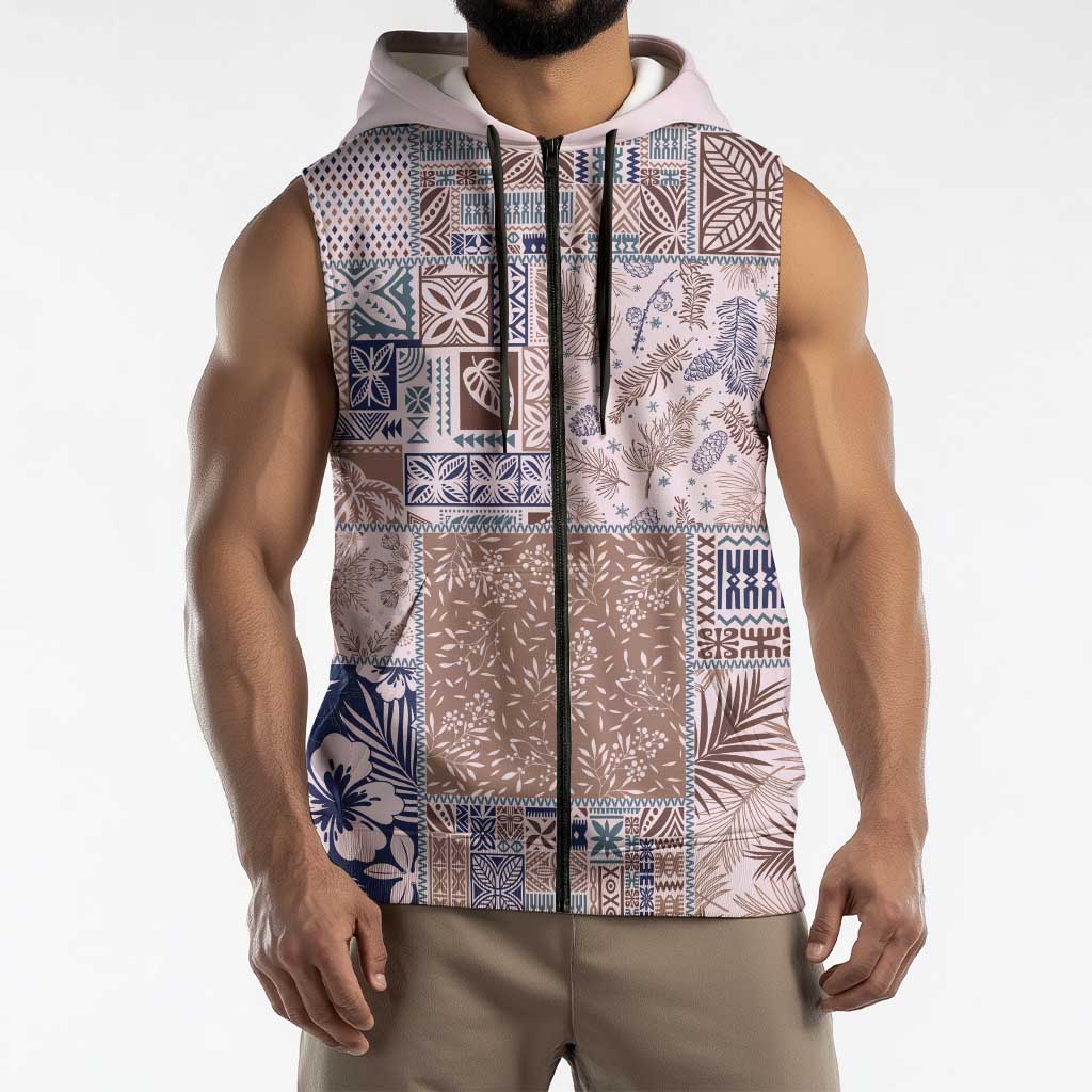 Aloha Hawaii Pastel Christmas Patchwork Sleeveless Zip Hoodie Rustic Style LT7