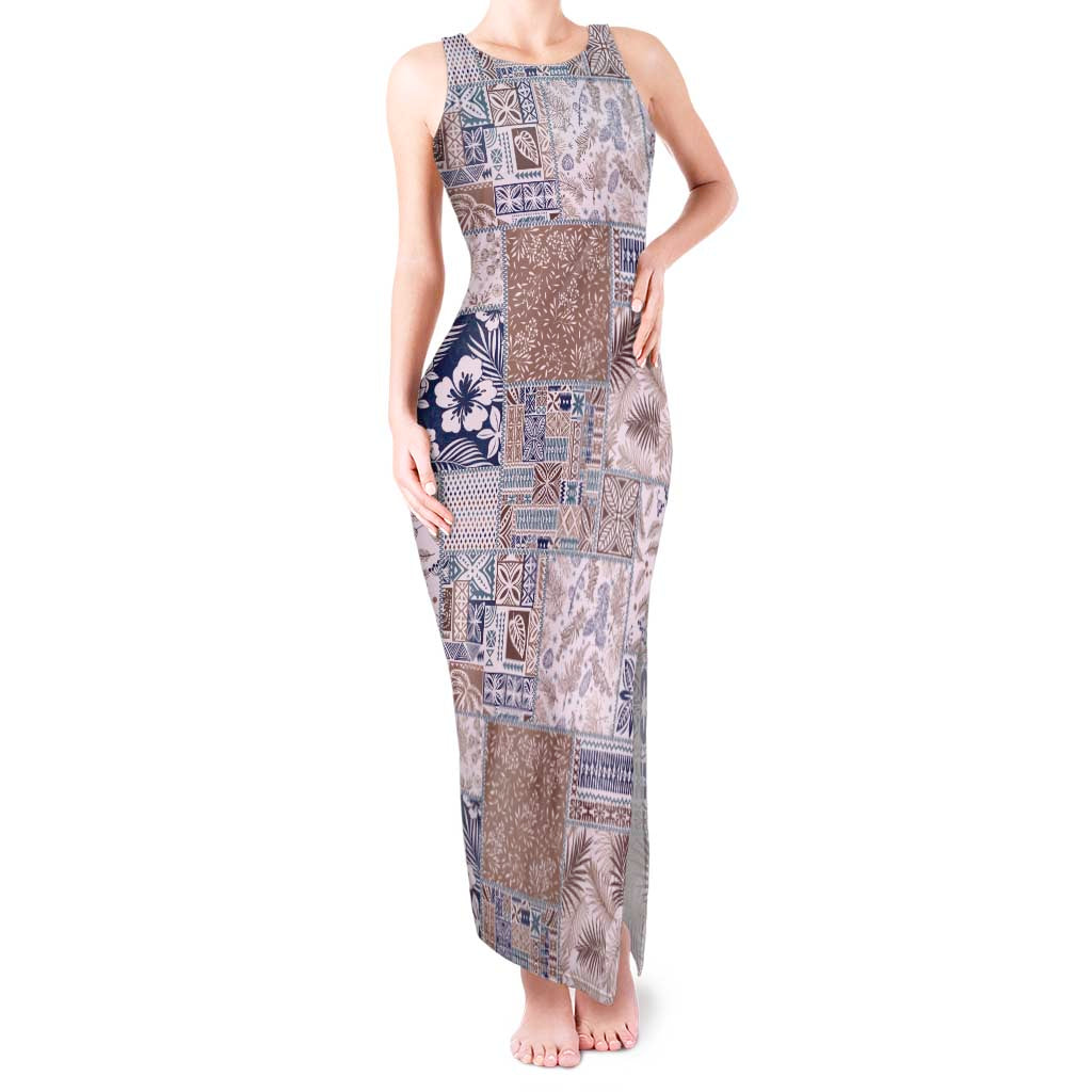 Aloha Hawaii Pastel Christmas Patchwork Tank Maxi Dress Rustic Style LT7 Women Beige - Polynesian Pride