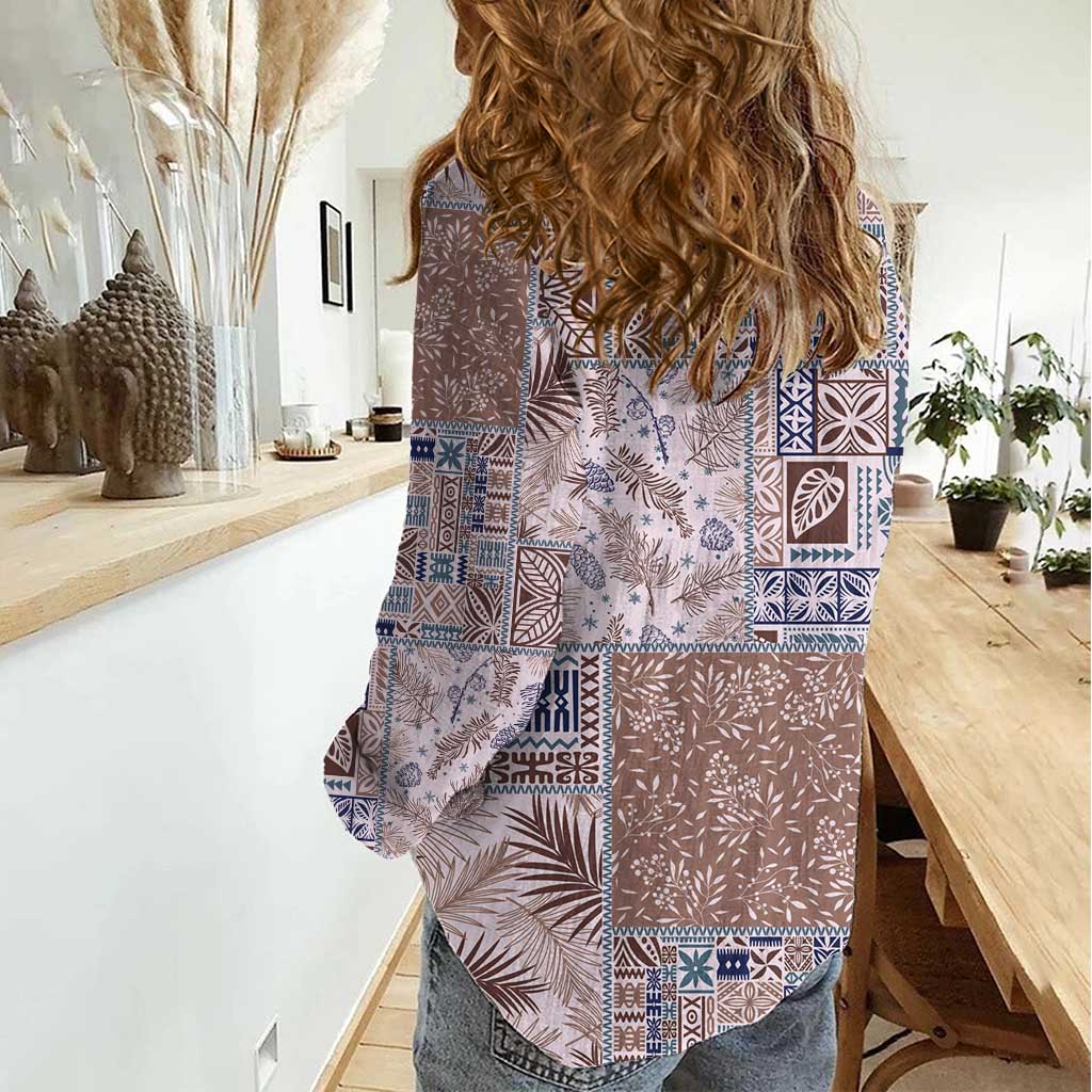 Aloha Hawaii Pastel Christmas Patchwork Women Casual Shirt Rustic Style - Polynesian Pride