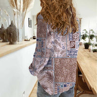 Aloha Hawaii Pastel Christmas Patchwork Women Casual Shirt Rustic Style - Polynesian Pride