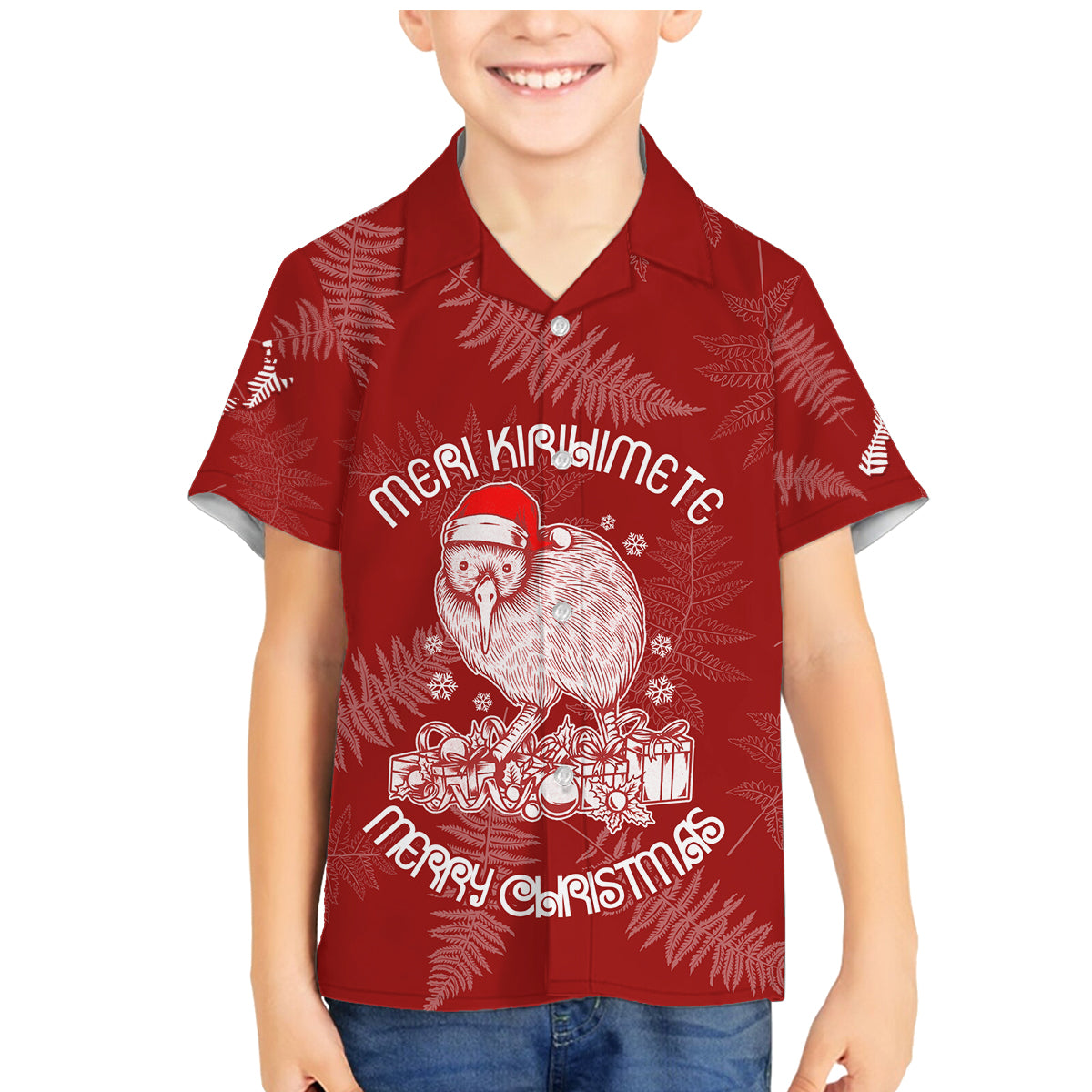 New Zealand Christmas Family Matching Mermaid Dress and Hawaiian Shirt Silver Fern Mix Kiwi Bird Ver01 LT7 Son's Shirt Red - Polynesian Pride