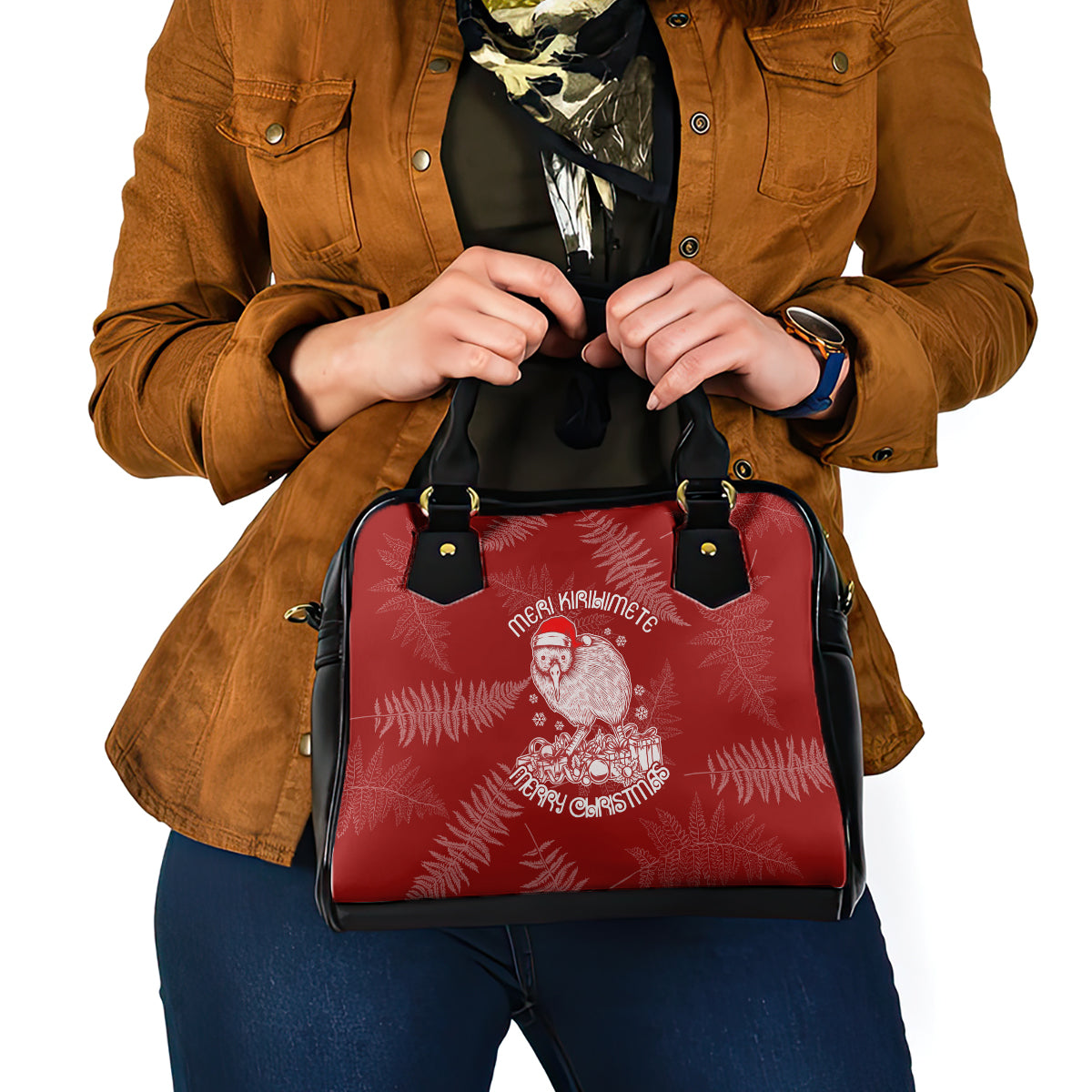 New Zealand Christmas Shoulder Handbag Silver Fern Mix Kiwi Bird Ver01 LT7 - Polynesian Pride