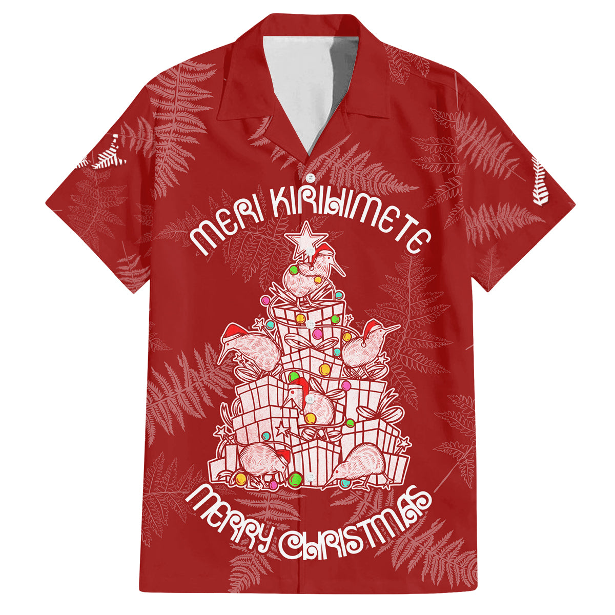 New Zealand Christmas Family Matching Summer Maxi Dress and Hawaiian Shirt Silver Fern Mix Kiwi Bird Ver02 LT7 Dad's Shirt - Short Sleeve Red - Polynesian Pride
