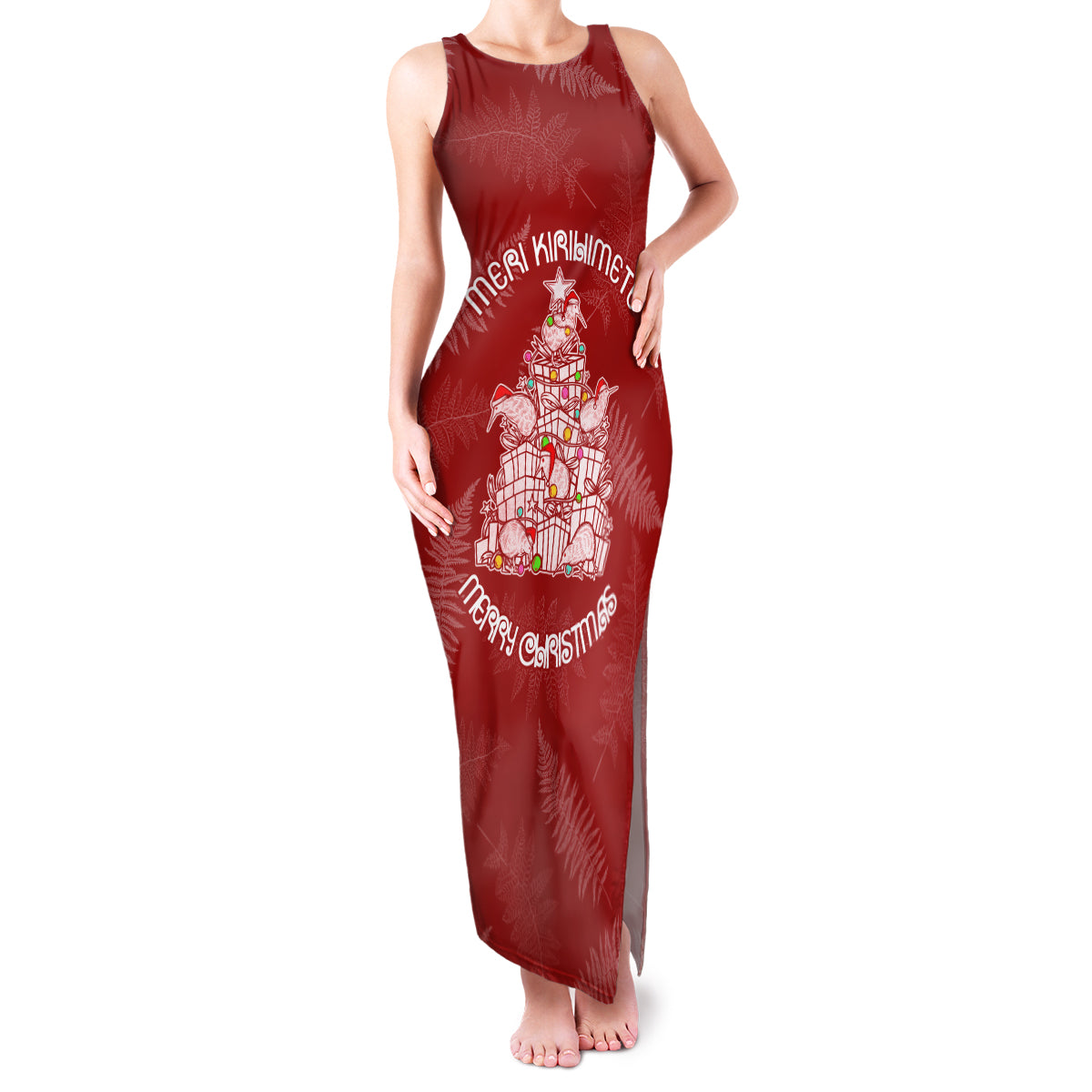 New Zealand Christmas Family Matching Tank Maxi Dress and Hawaiian Shirt Silver Fern Mix Kiwi Bird Ver02 LT7 Mom's Dress Red - Polynesian Pride