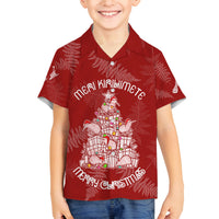 New Zealand Christmas Family Matching Tank Maxi Dress and Hawaiian Shirt Silver Fern Mix Kiwi Bird Ver02 LT7 Son's Shirt Red - Polynesian Pride