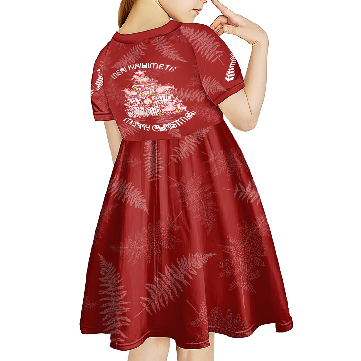 New Zealand Christmas Kid Short Sleeve Dress Silver Fern Mix Kiwi Bird Ver02 LT7 - Polynesian Pride