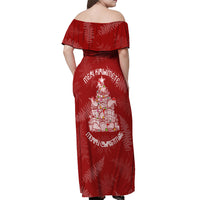 New Zealand Christmas Off Shoulder Maxi Dress Silver Fern Mix Kiwi Bird Ver02 LT7 - Polynesian Pride