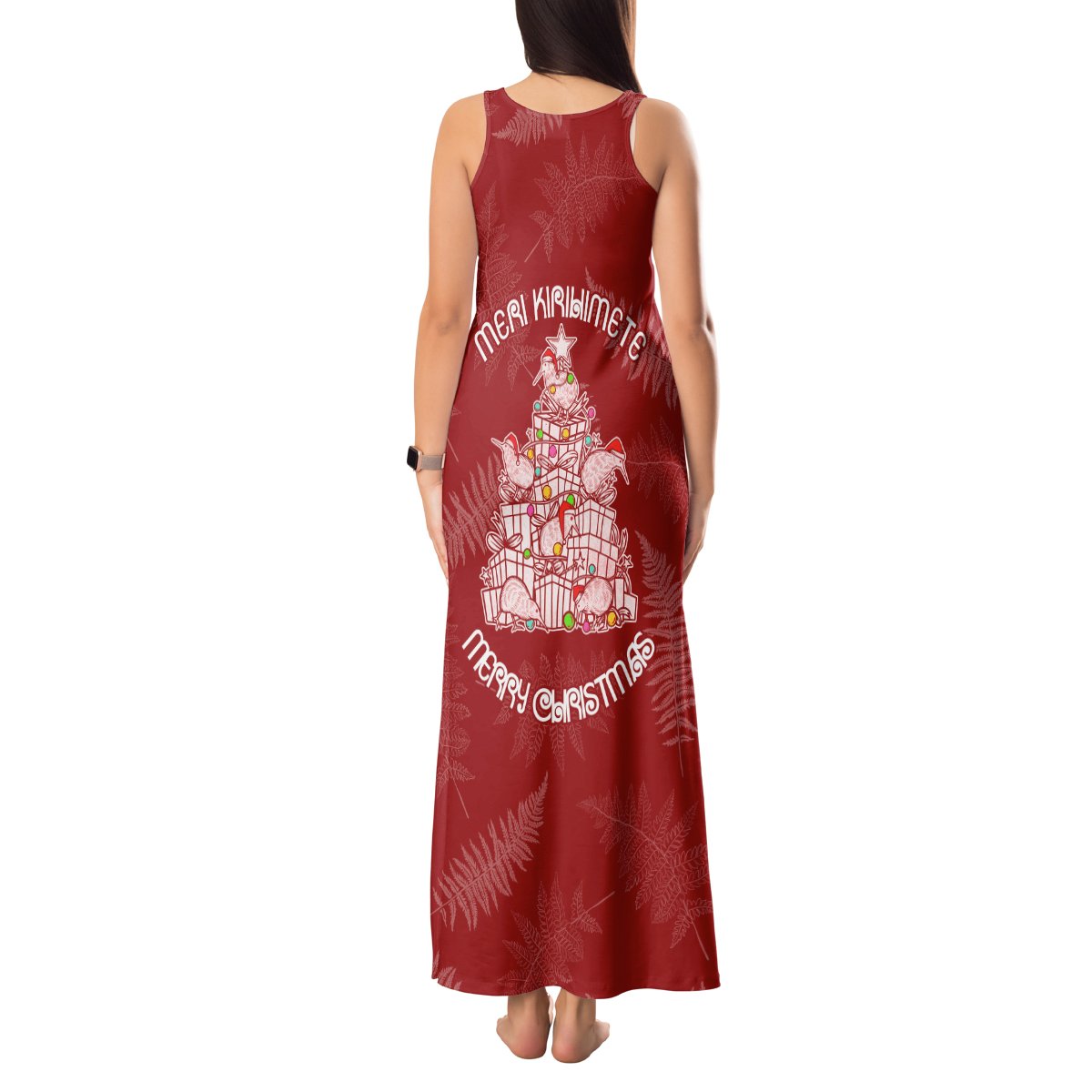 New Zealand Christmas Tank Maxi Dress Silver Fern Mix Kiwi Bird Ver02 LT7 - Polynesian Pride