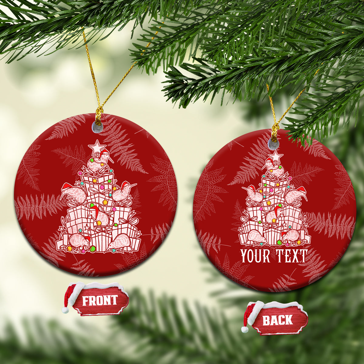 New Zealand Christmas Ceramic Ornament Silver Fern Mix Kiwi Bird Ver02 LT7 Red - Polynesian Pride