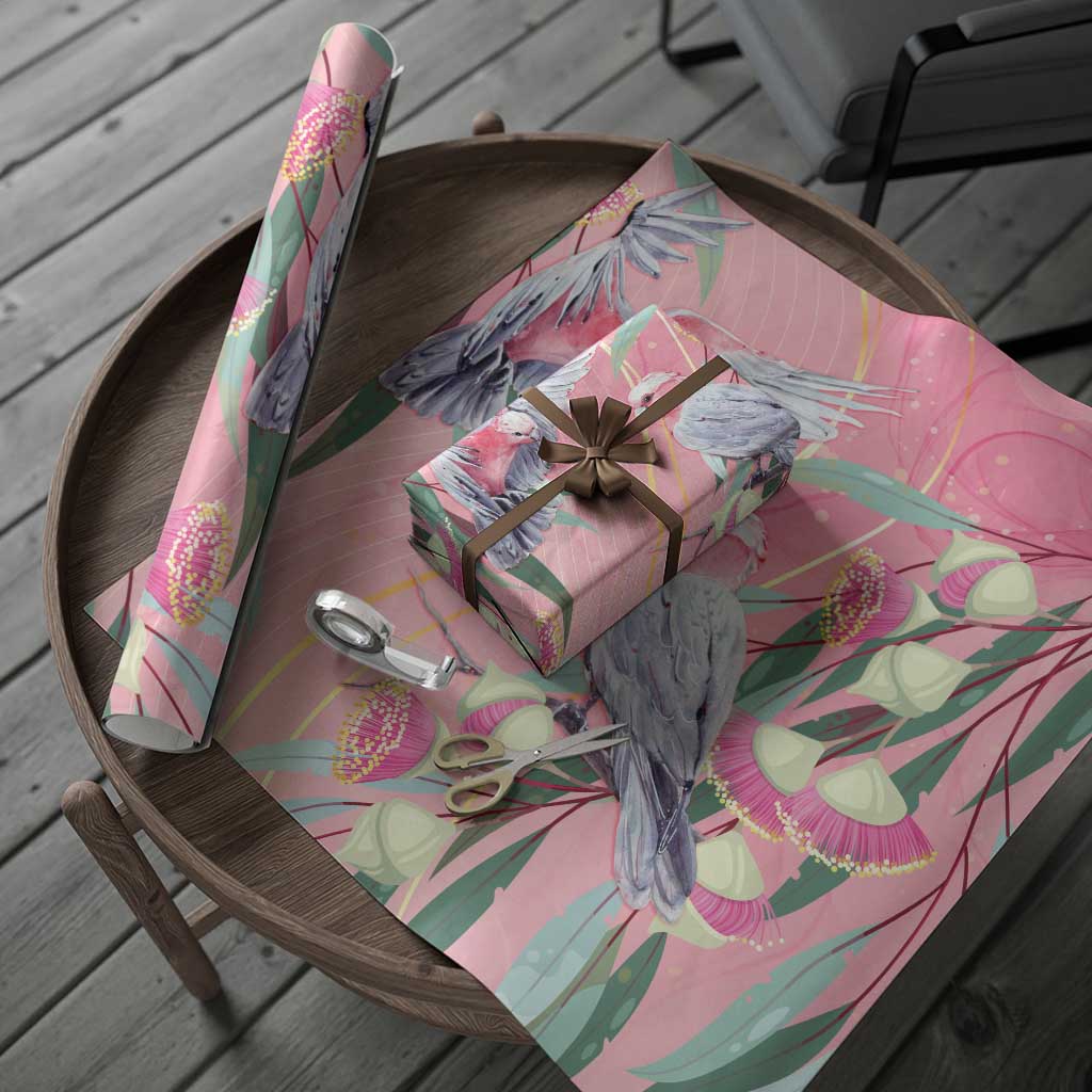 Australia Breast Cancer Awareness Wrapping Paper Pink Galah with Eucalyptus Flowers
