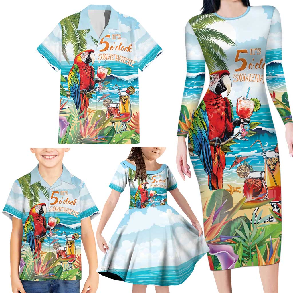 Aloha Hawaii Christmas Family Matching Long Sleeve Bodycon Dress and Hawaiian Shirt It's 5 o'clock Somewhere LT7 - Polynesian Pride