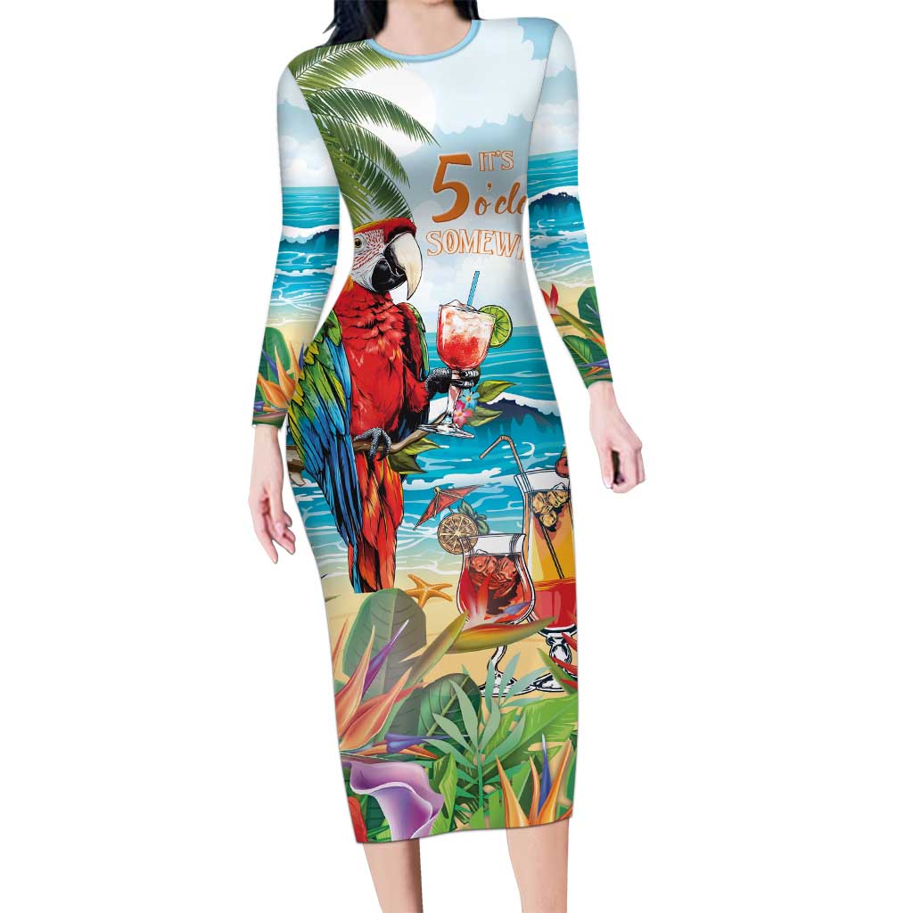 Aloha Hawaii Christmas Family Matching Long Sleeve Bodycon Dress and Hawaiian Shirt It's 5 o'clock Somewhere LT7 Mom's Dress Colorful - Polynesian Pride