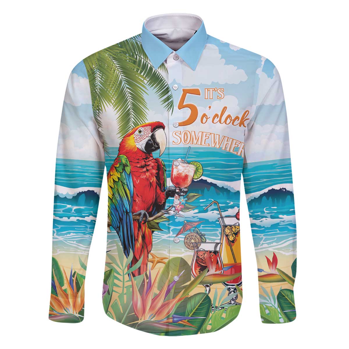 Aloha Hawaii Christmas Family Matching Off The Shoulder Long Sleeve Dress and Hawaiian Shirt It's 5 o'clock Somewhere LT7 Dad's Shirt - Long Sleeve Colorful - Polynesian Pride
