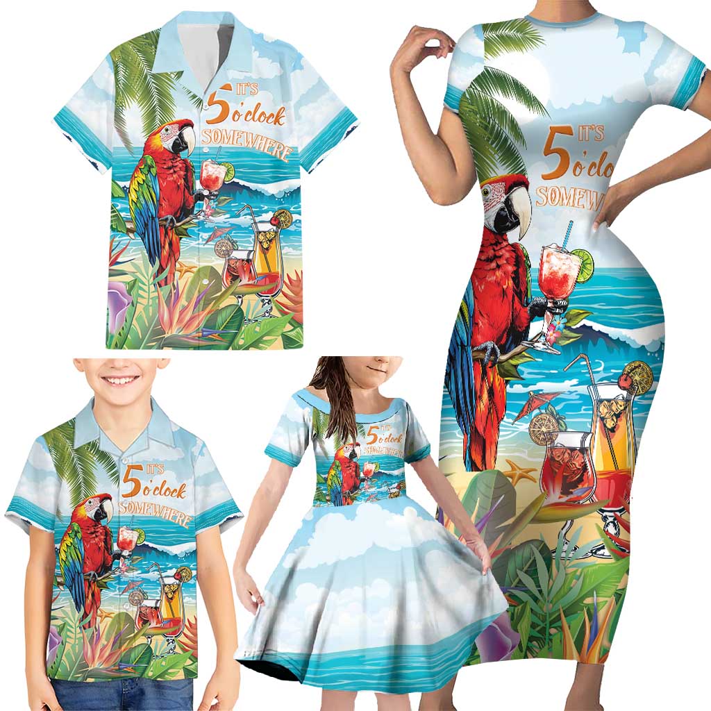 Aloha Hawaii Christmas Family Matching Short Sleeve Bodycon Dress and Hawaiian Shirt It's 5 o'clock Somewhere LT7 - Polynesian Pride