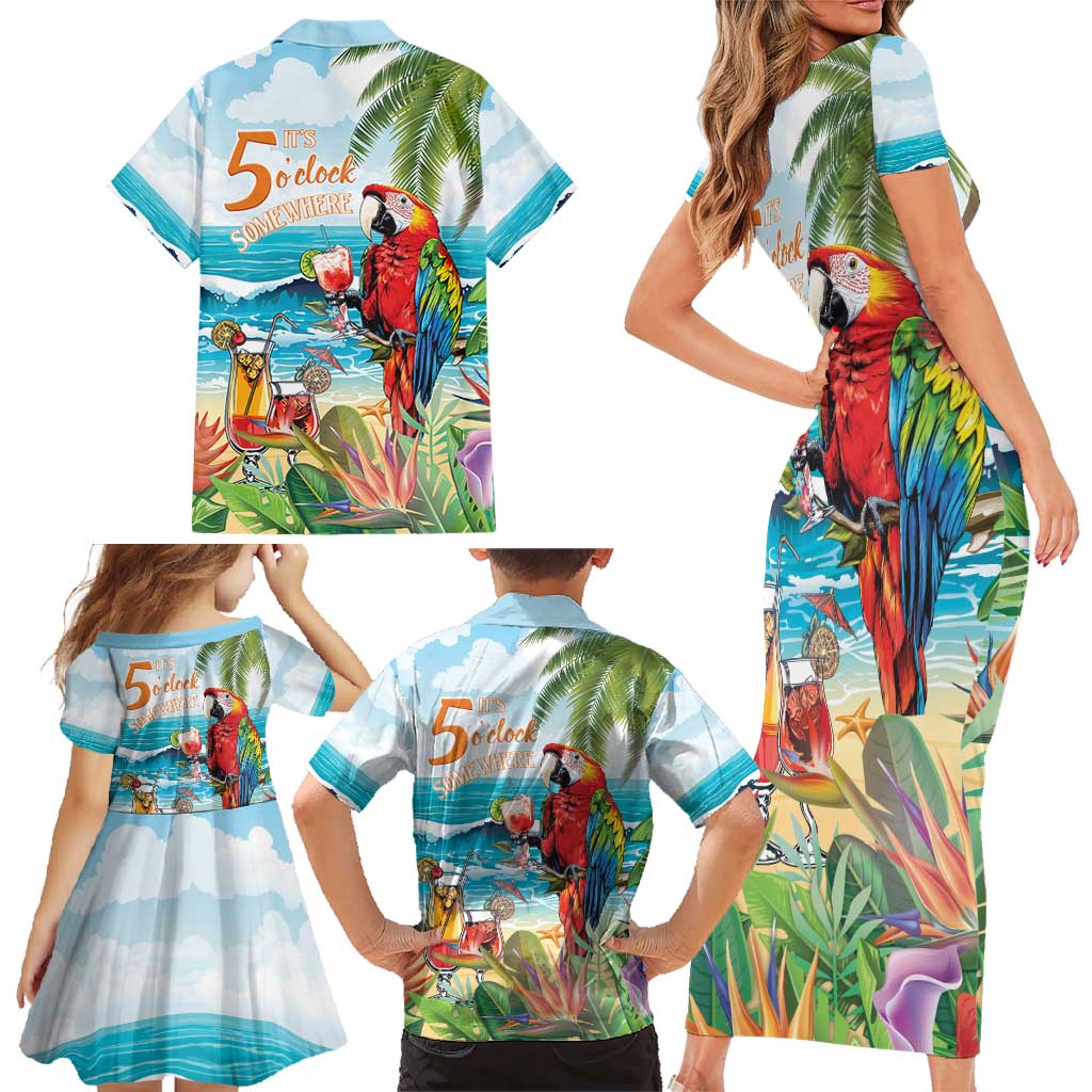 Aloha Hawaii Christmas Family Matching Short Sleeve Bodycon Dress and Hawaiian Shirt It's 5 o'clock Somewhere LT7 - Polynesian Pride