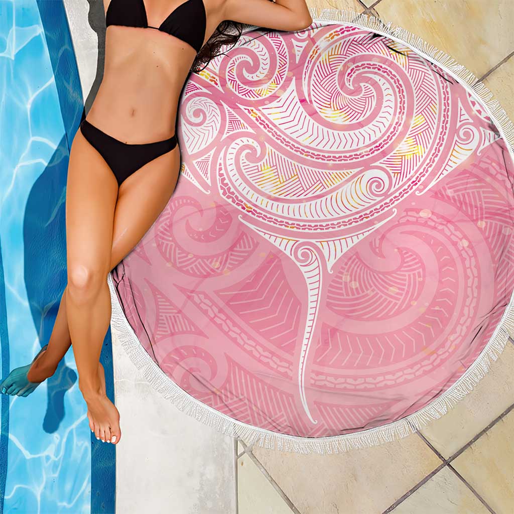 Breast Cancer Awareness Maori Aotearoa Beach Blanket Manta Ray - Pink Glaze - Polynesian Pride