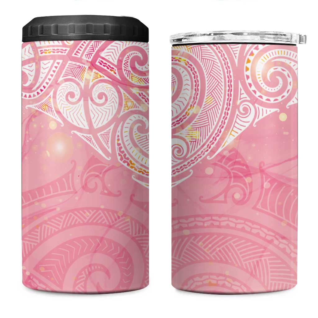 Breast Cancer Awareness Maori Aotearoa 4 in 1 Can Cooler Tumbler Manta Ray - Pink Glaze - Polynesian Pride