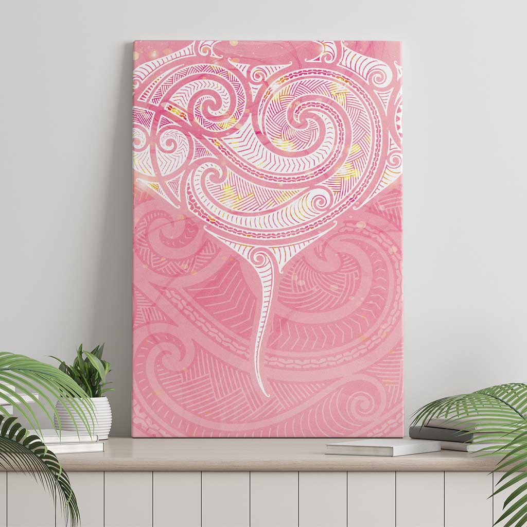 Breast Cancer Awareness Maori Aotearoa Canvas Wall Art Manta Ray - Pink Glaze - Polynesian Pride