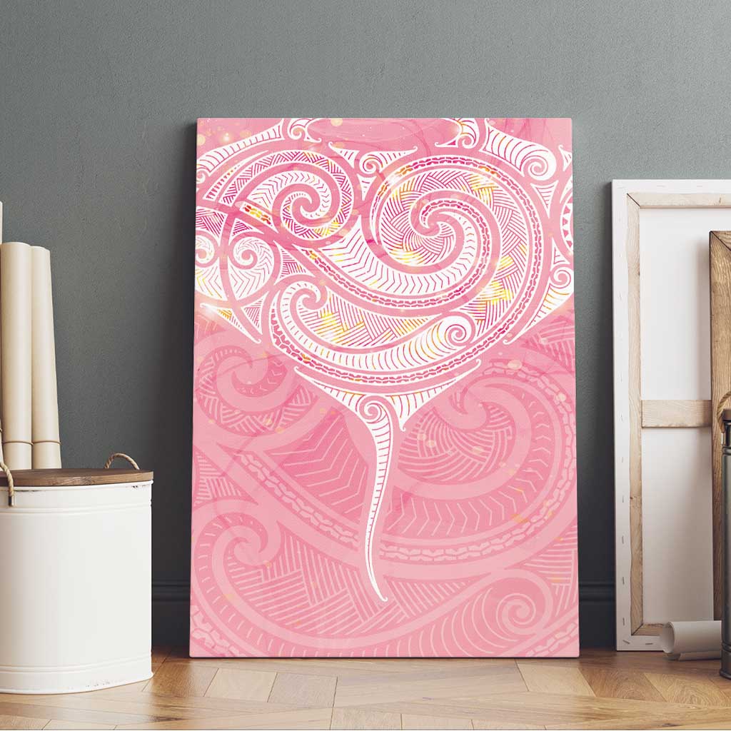 Breast Cancer Awareness Maori Aotearoa Canvas Wall Art Manta Ray - Pink Glaze - Polynesian Pride