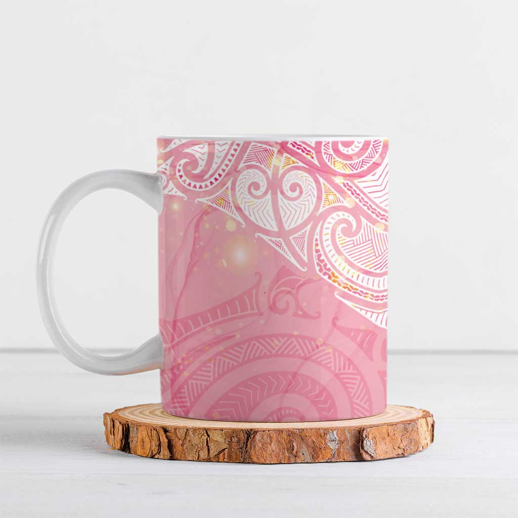 Breast Cancer Awareness Maori Aotearoa Ceramic Mug Manta Ray - Pink Glaze - Polynesian Pride