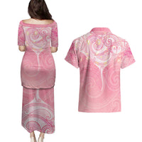 Breast Cancer Awareness Maori Aotearoa Couples Matching Puletasi and Hawaiian Shirt Manta Ray - Pink Glaze - Polynesian Pride