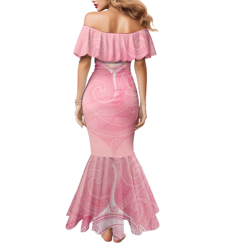 Breast Cancer Awareness Maori Aotearoa Family Matching Mermaid Dress and Hawaiian Shirt Manta Ray - Pink Glaze - Polynesian Pride