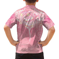 Breast Cancer Awareness Maori Aotearoa Family Matching Off The Shoulder Long Sleeve Dress and Hawaiian Shirt Manta Ray - Pink Glaze - Polynesian Pride