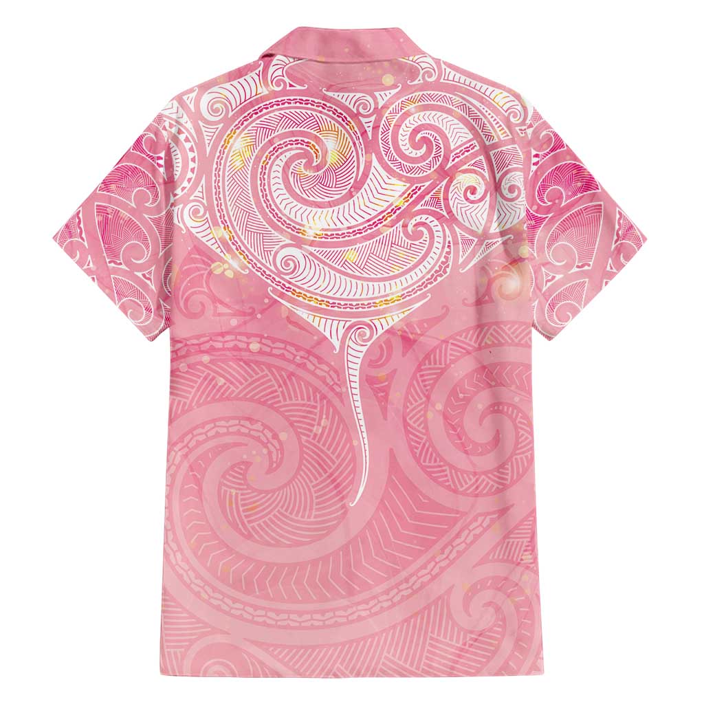 Breast Cancer Awareness Maori Aotearoa Family Matching Off Shoulder Maxi Dress and Hawaiian Shirt Manta Ray - Pink Glaze - Polynesian Pride