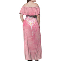 Breast Cancer Awareness Maori Aotearoa Family Matching Off Shoulder Maxi Dress and Hawaiian Shirt Manta Ray - Pink Glaze - Polynesian Pride