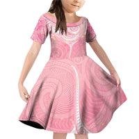 Breast Cancer Awareness Maori Aotearoa Family Matching Off Shoulder Short Dress and Hawaiian Shirt Manta Ray - Pink Glaze - Polynesian Pride