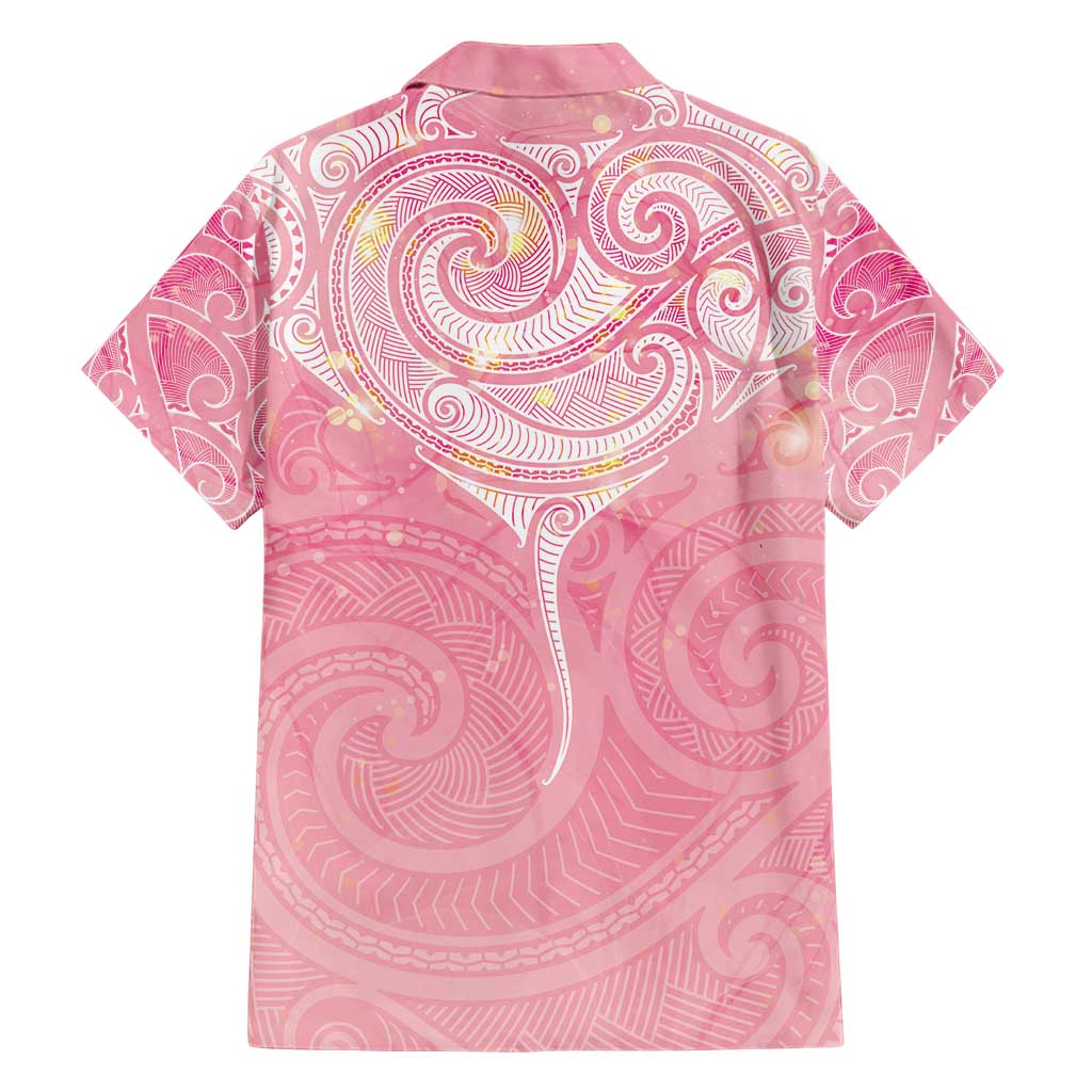 Breast Cancer Awareness Maori Aotearoa Family Matching Short Sleeve Bodycon Dress and Hawaiian Shirt Manta Ray - Pink Glaze - Polynesian Pride