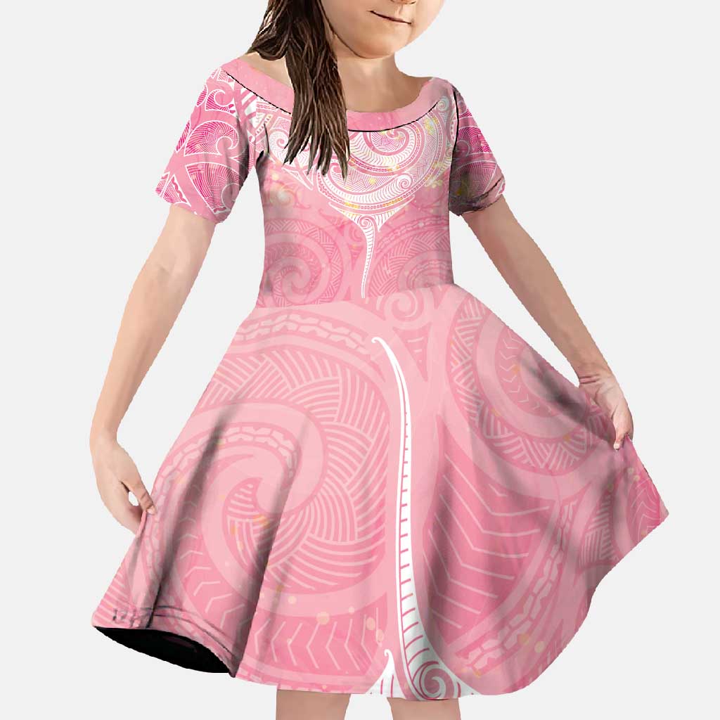 Breast Cancer Awareness Maori Aotearoa Family Matching Summer Maxi Dress and Hawaiian Shirt Manta Ray - Pink Glaze - Polynesian Pride