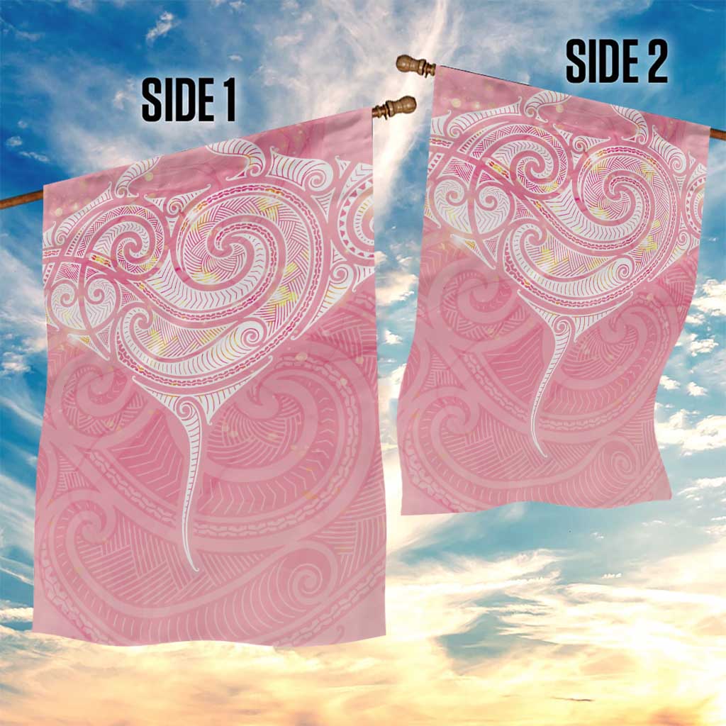 Breast Cancer Awareness Maori Aotearoa Garden Flag Manta Ray - Pink Glaze - Polynesian Pride