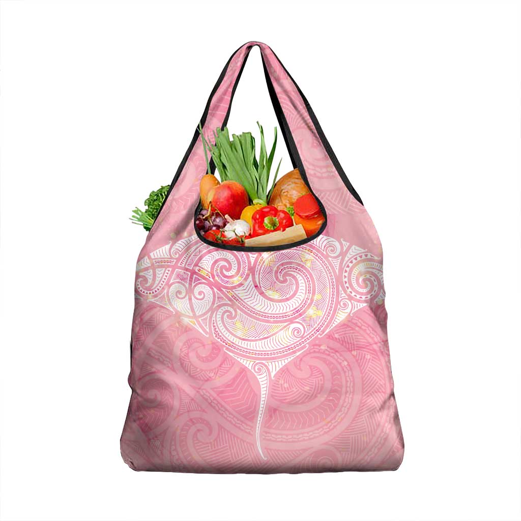 Breast Cancer Awareness Maori Aotearoa Grocery Bag Manta Ray - Pink Glaze - Polynesian Pride