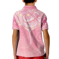 Breast Cancer Awareness Maori Aotearoa Kid Polo Shirt Manta Ray - Pink Glaze - Polynesian Pride