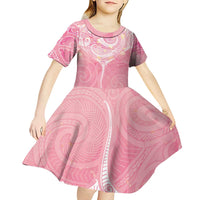 Breast Cancer Awareness Maori Aotearoa Kid Short Sleeve Dress Manta Ray - Pink Glaze - Polynesian Pride